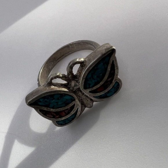 925 STERLING SILVER & OPAL BUTTERFLY  RING SIZE 4.5 - Picture 6 of 9